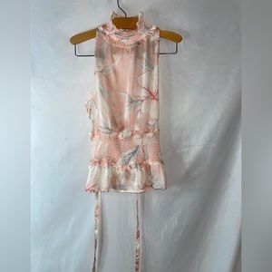 NWT Rye Grass Halter Sleeveless High Neck  Blouse Floral Sz Small